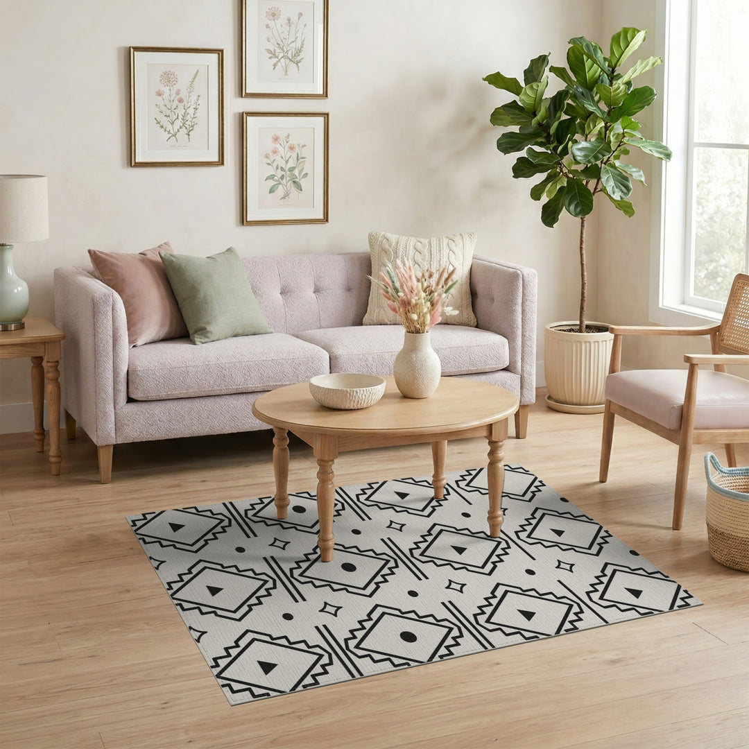 Black White Geometric Tribal Area Rug