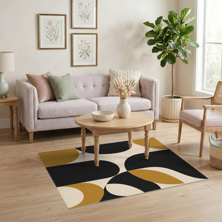 Beige and Neutral Bold Geometric Abstract Area Rug