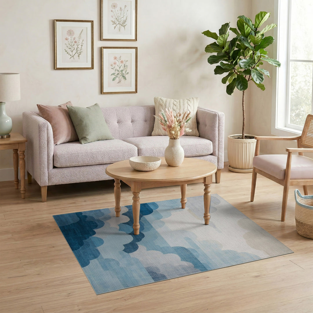 Blue Cloud Layered Washable Area Rug