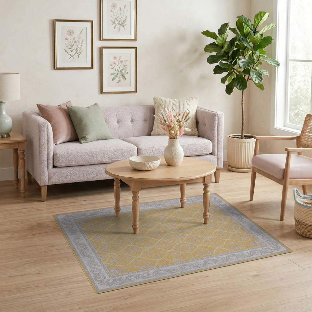 Yellow Floral Vintage Area Rug