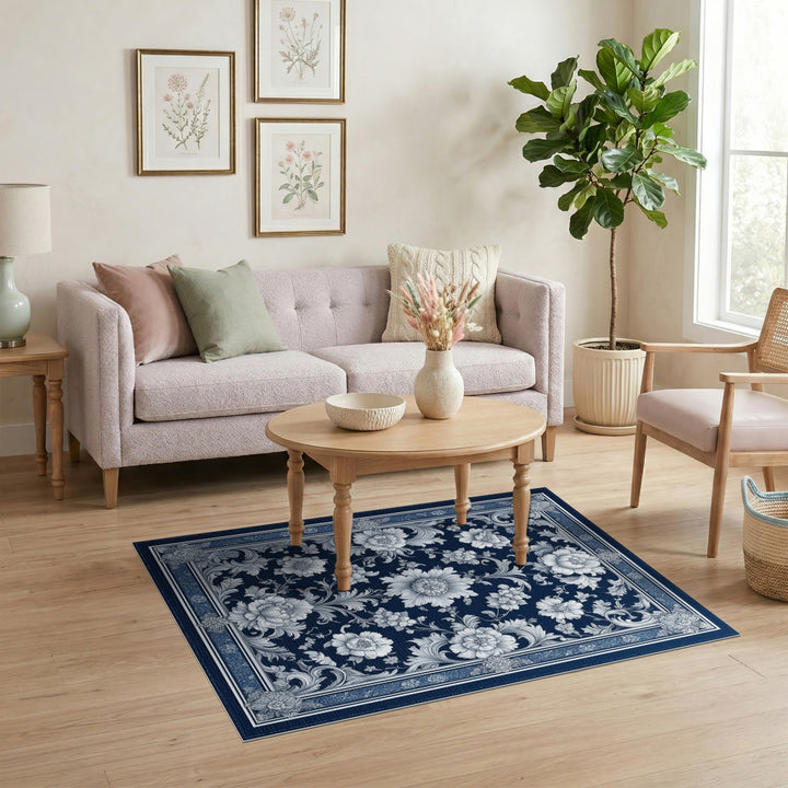 Blue Floral Vintage Area Rug