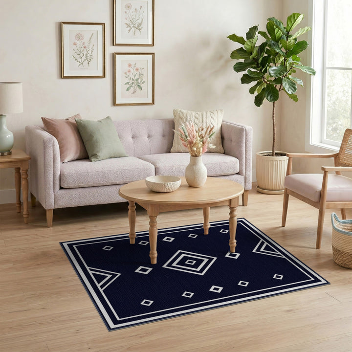 Black and White Navy Geometric Diamond Area Rug