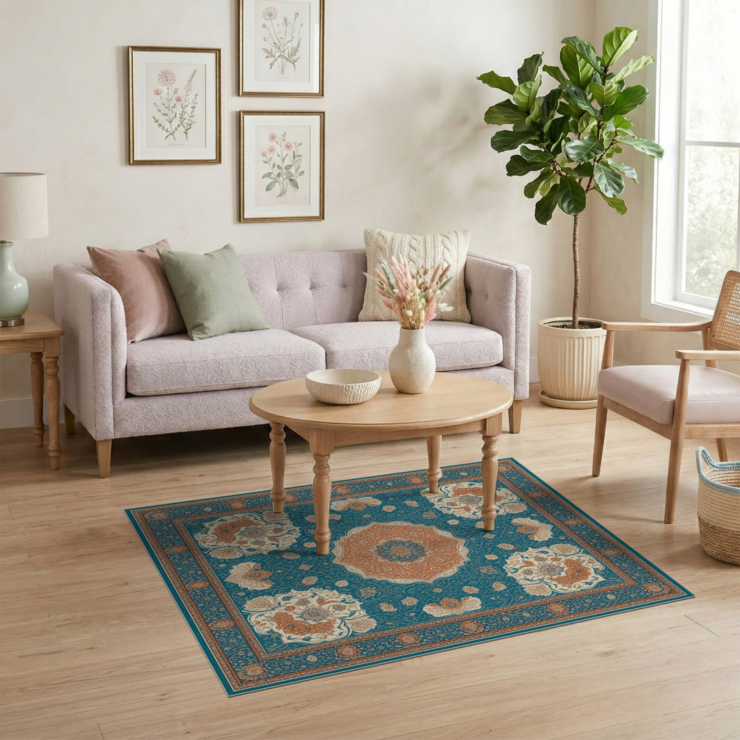 Floral Blue Teal Floral Persian Area Rug