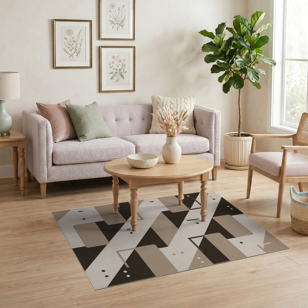 Modern Geometric Brown Tan Area Rug