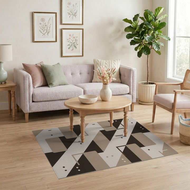 Modern Geometric Brown Tan Area Rug