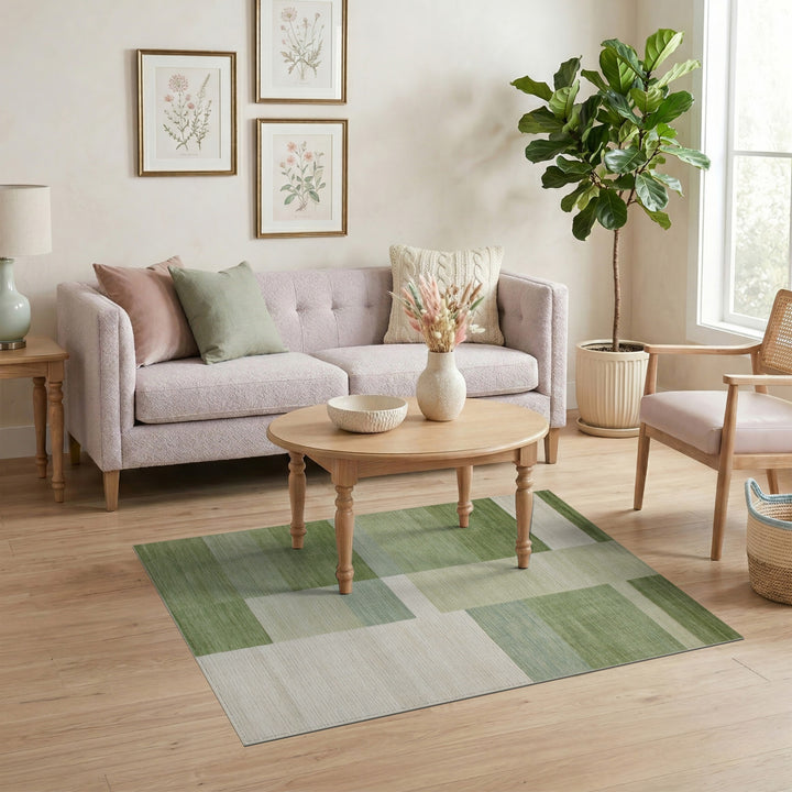 Block Green Geometric Block Area Rug