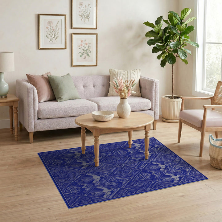 Blue Geometric Mountain Area Rug