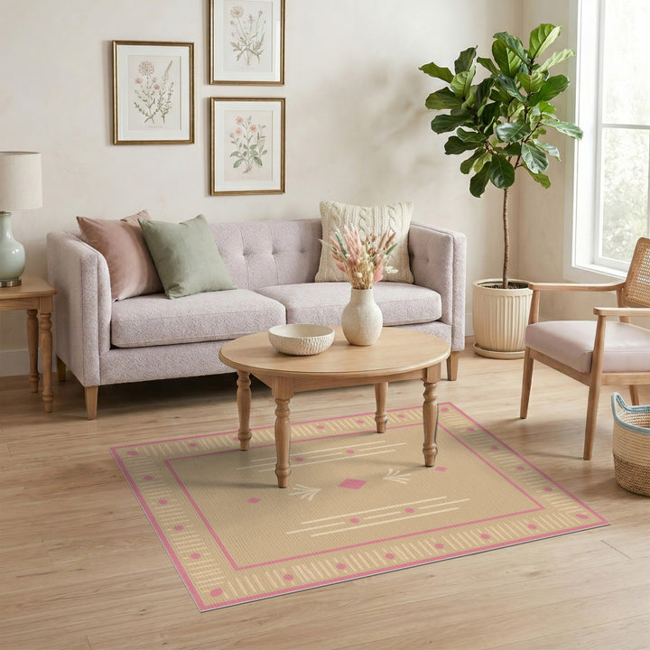 Beige Pink Geometric Area Rug