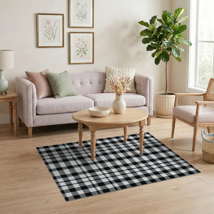Black White Checkered Geometric Area Rug