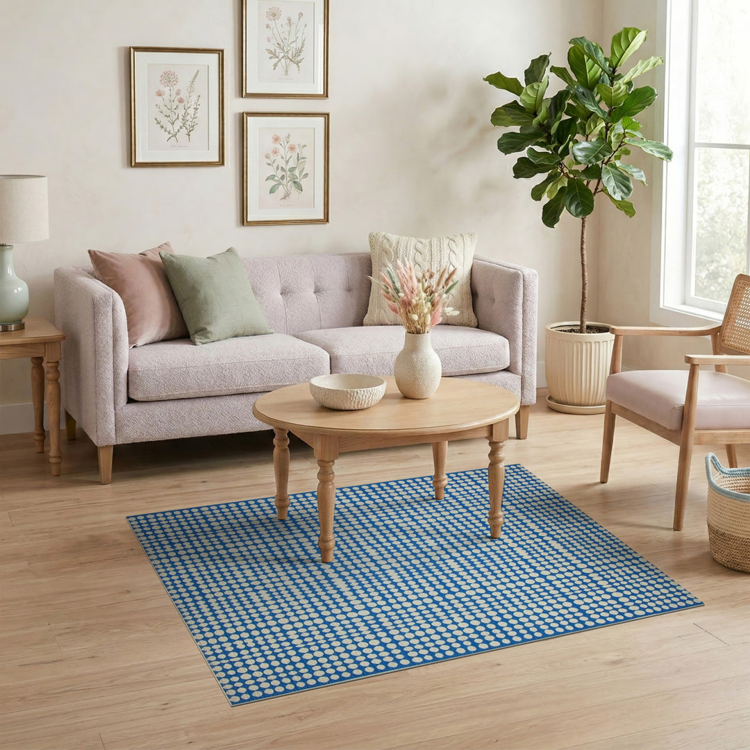 Blue Polka Dot Geometric Area Rug