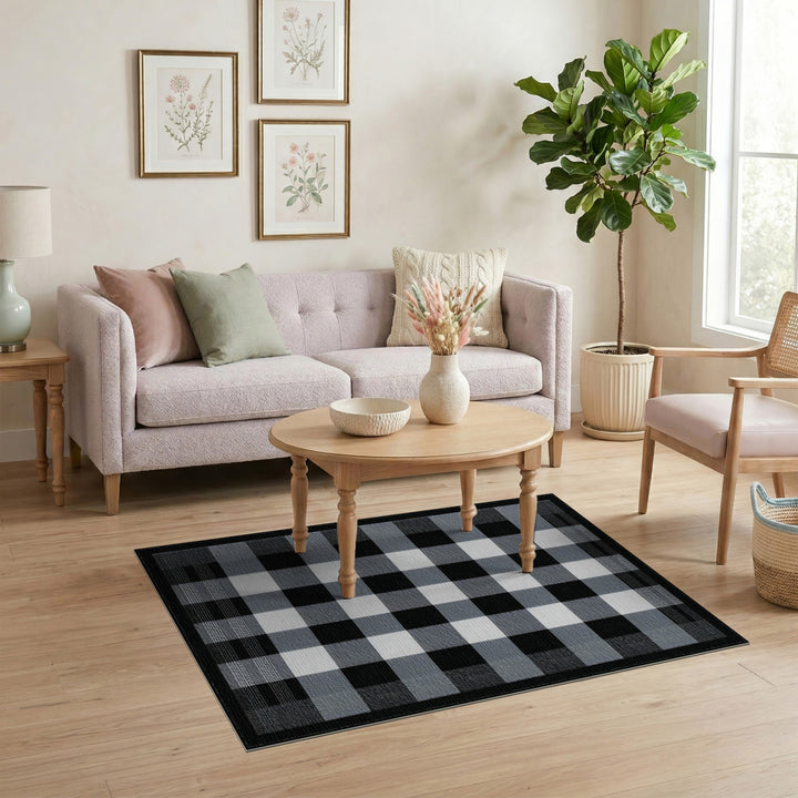 Black White Checkered Geometric Area Rug