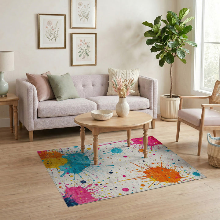 Vibrant Multi-Color Paint Splatter Area Rug