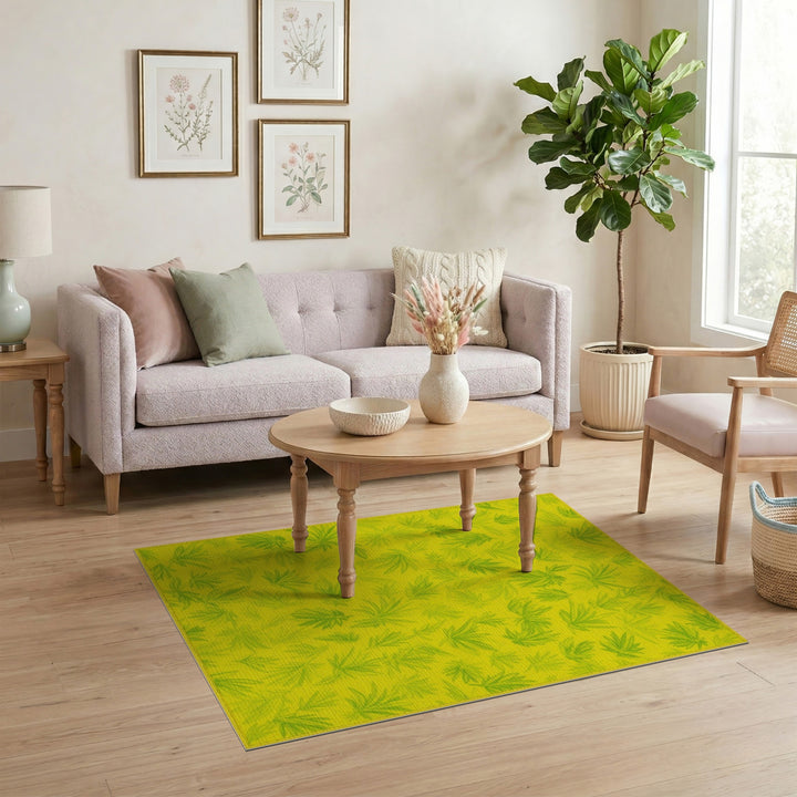 Yellow Leaf Print Area Rug