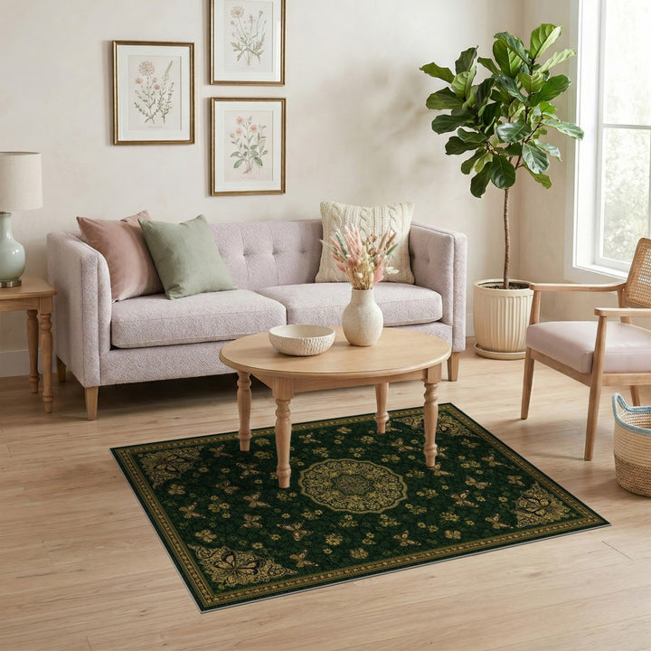 Green Gold Butterfly Medallion Area Rug