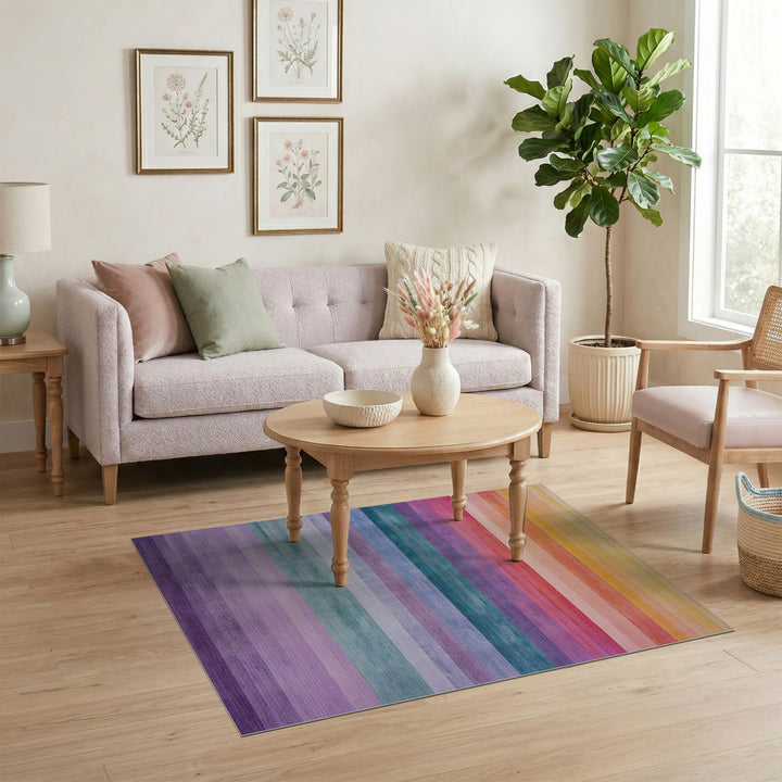 Multi-color and Patterns Rainbow Striped Multi-Color Area Rug