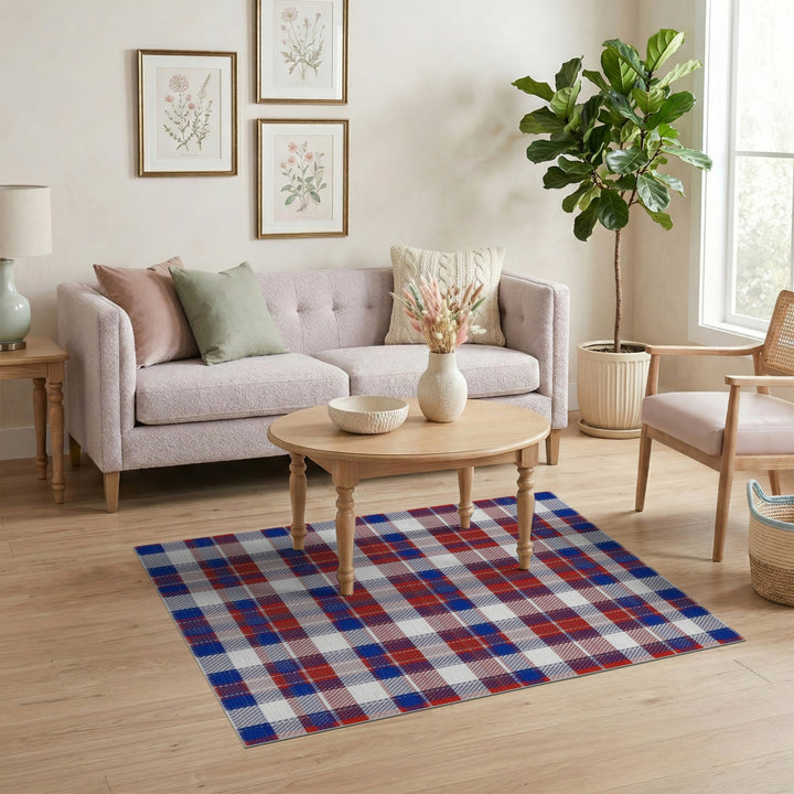 Multi-color and Patterns Red Blue Plaid Washable Area Rug