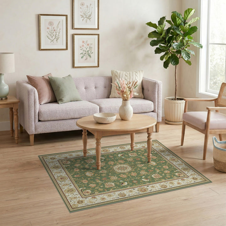Green Floral Vintage Area Rug