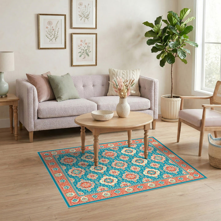 Teal Red Medallion Persian Area Rug