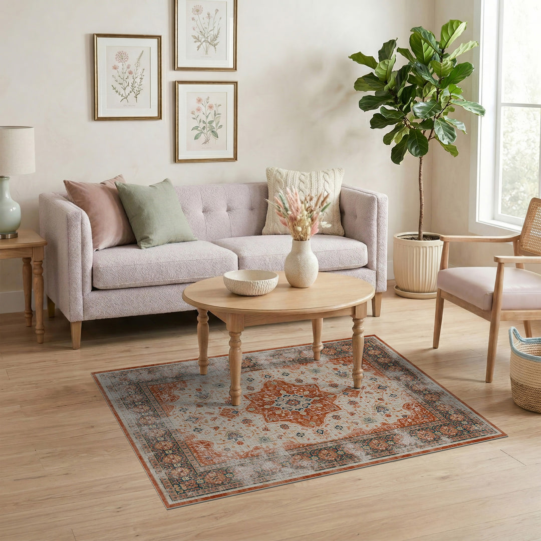 Orange Distressed Persian Medallion Rug