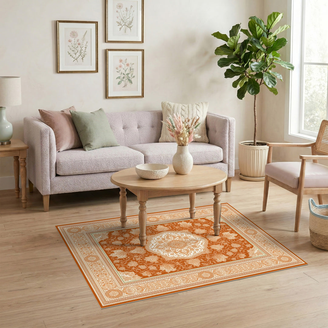 Orange Persian Floral Medallion Orange Area Rug