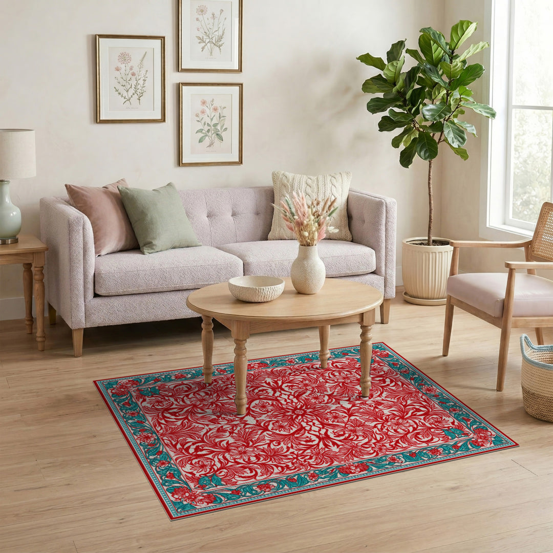 Red Floral Vintage Area Rug