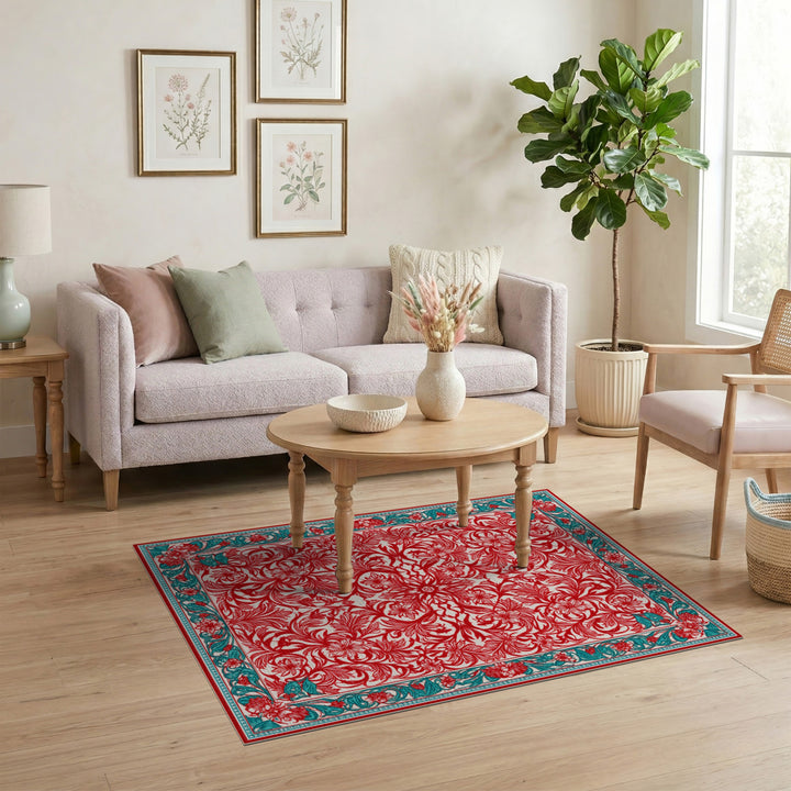Red Floral Vintage Area Rug