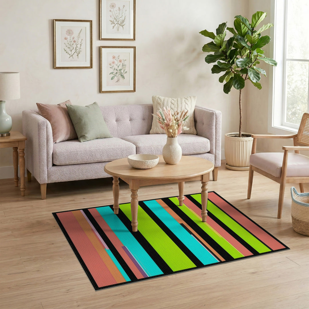 Geometric Modern Bold Multi-Color Striped Geometric Area Rug