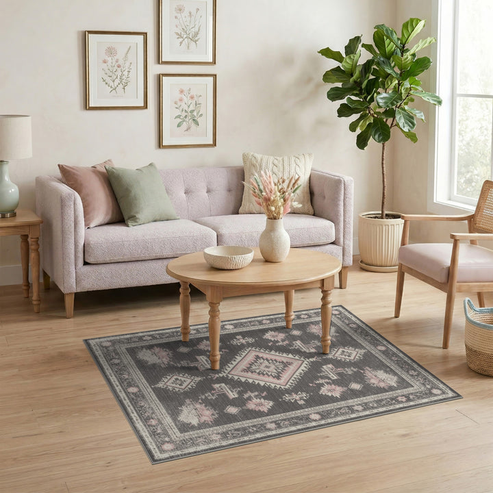 Grey Pink Heritage Tribal Area Rug