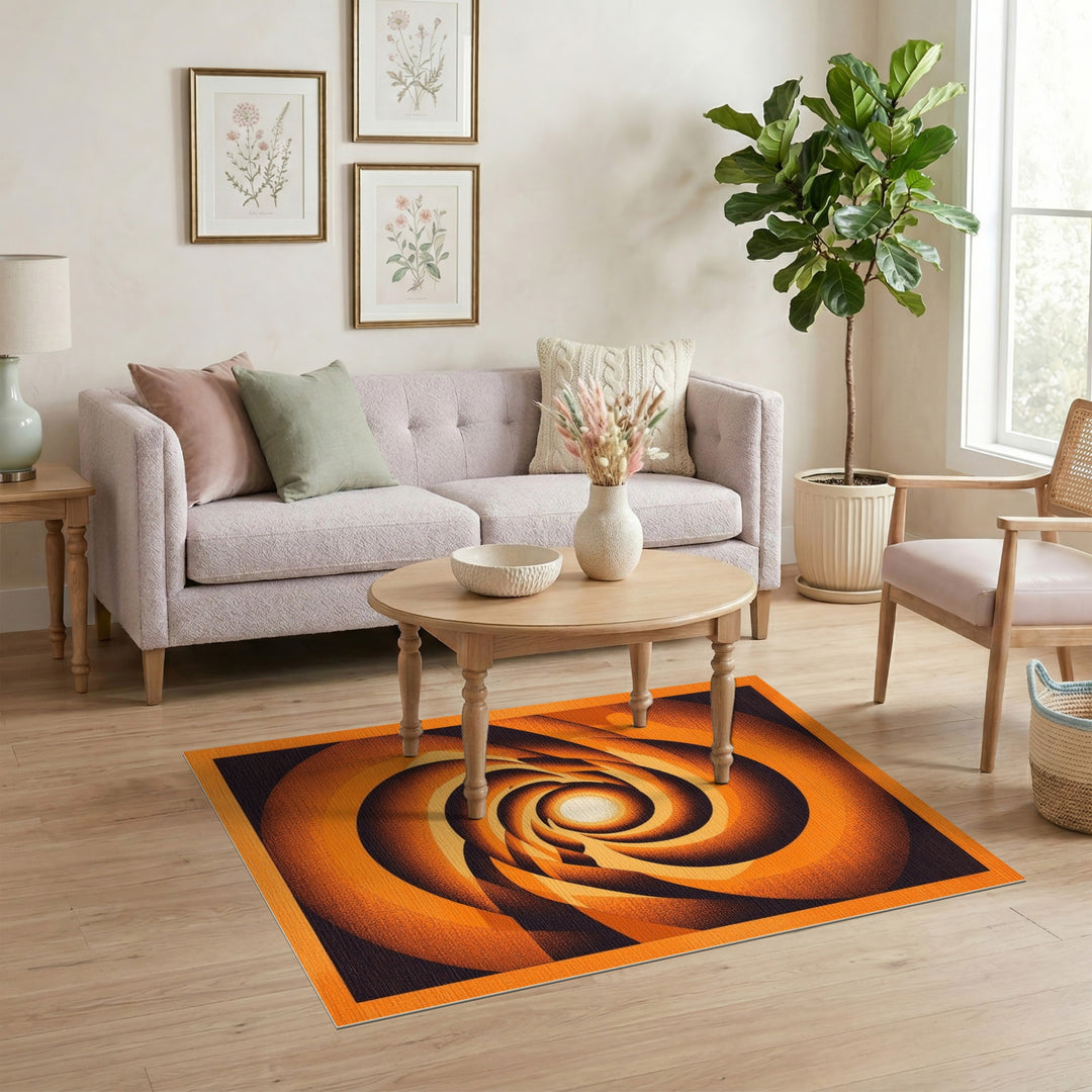 Geometric Modern Orange Vortex Swirl Area Rug
