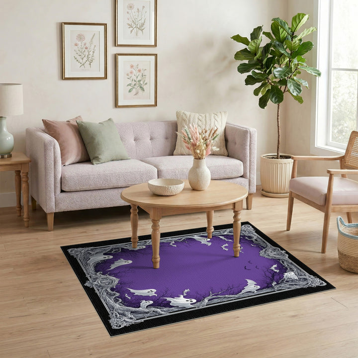 Purple Halloween Ghosts and Bats Ornate Area Rug