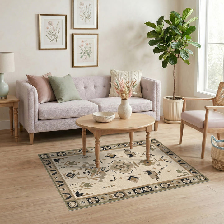 Beige Heritage Tribal Geometric Area Rug
