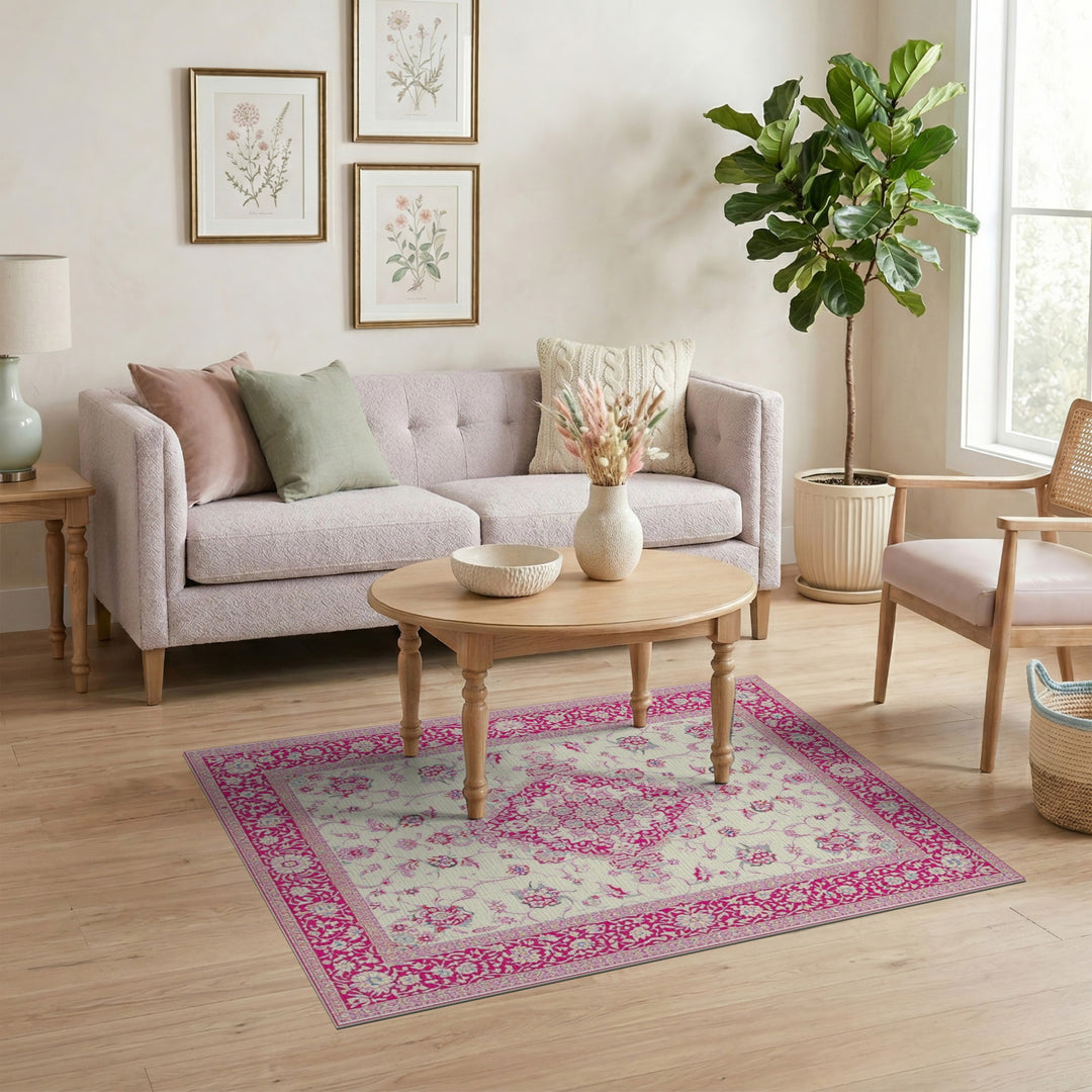 Pink Floral Medallion Vintage Area Rug