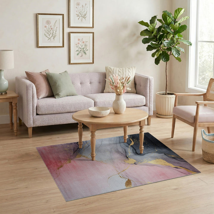 Pink Grey Gold Abstract Marble Area Rug