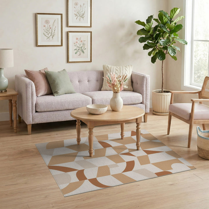 Geometric Brown Tan Area Rug