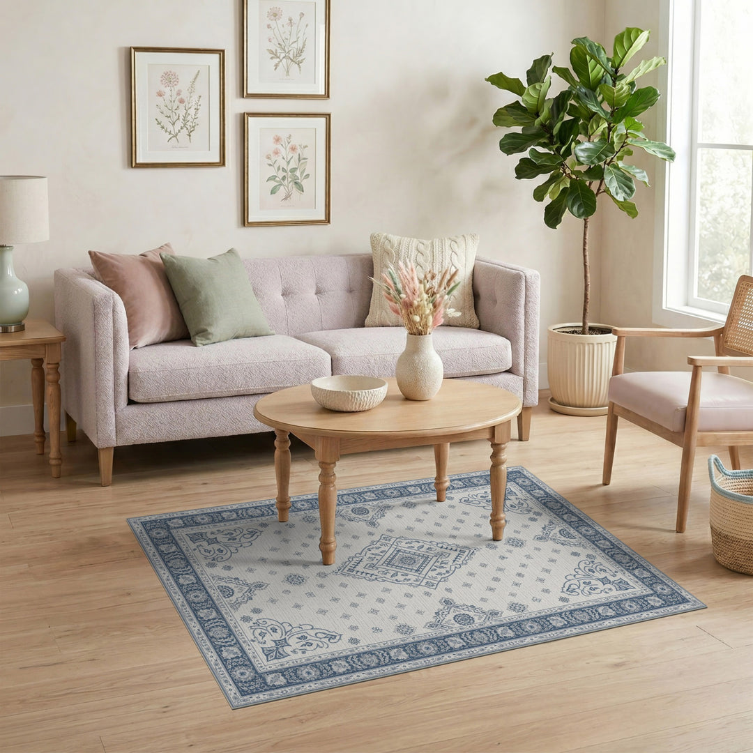 Blue Persian Medallion Washable Area Rug