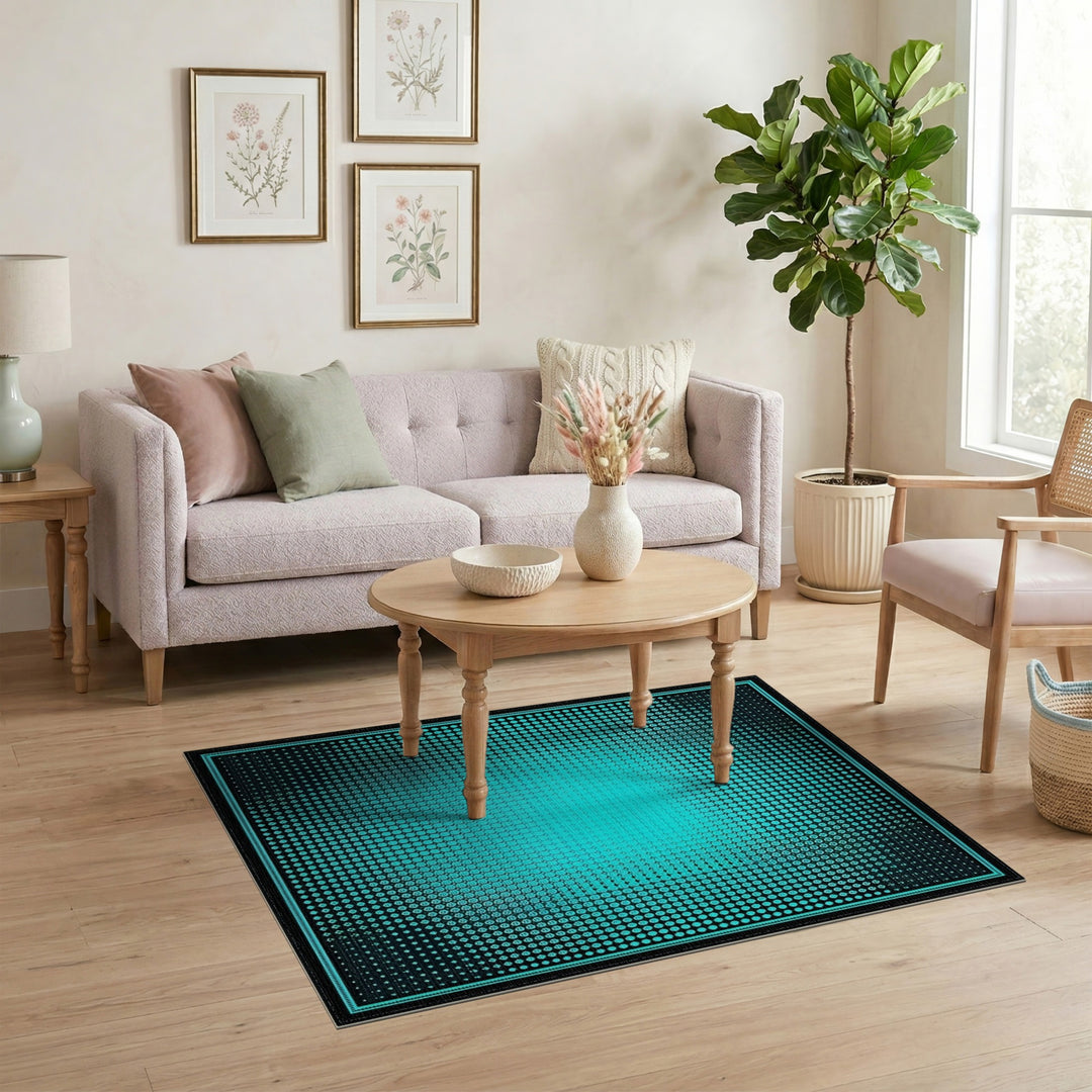 Blue Teal Gradient Dot Geometric Area Rug