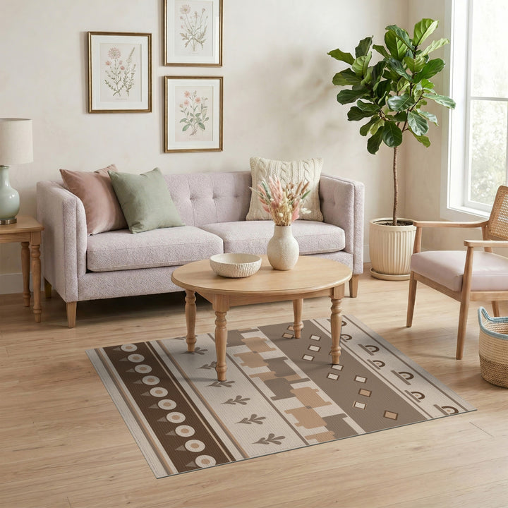 Brown Geometric Area Rug with Arch Patterns