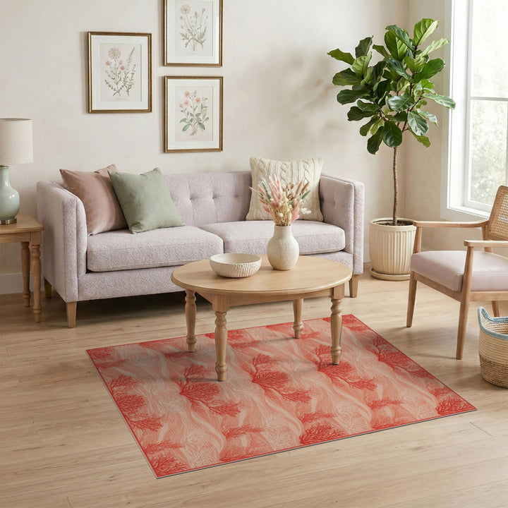 Red Coral Wave Coastal Area Rug