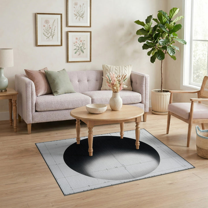 Black White Halftone Circle Area Rug