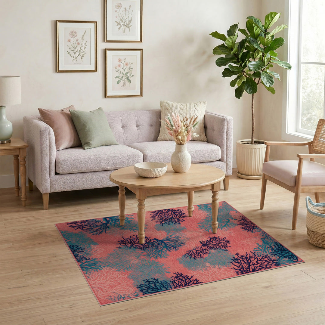 Pink Coral Reef Coastal Area Rug
