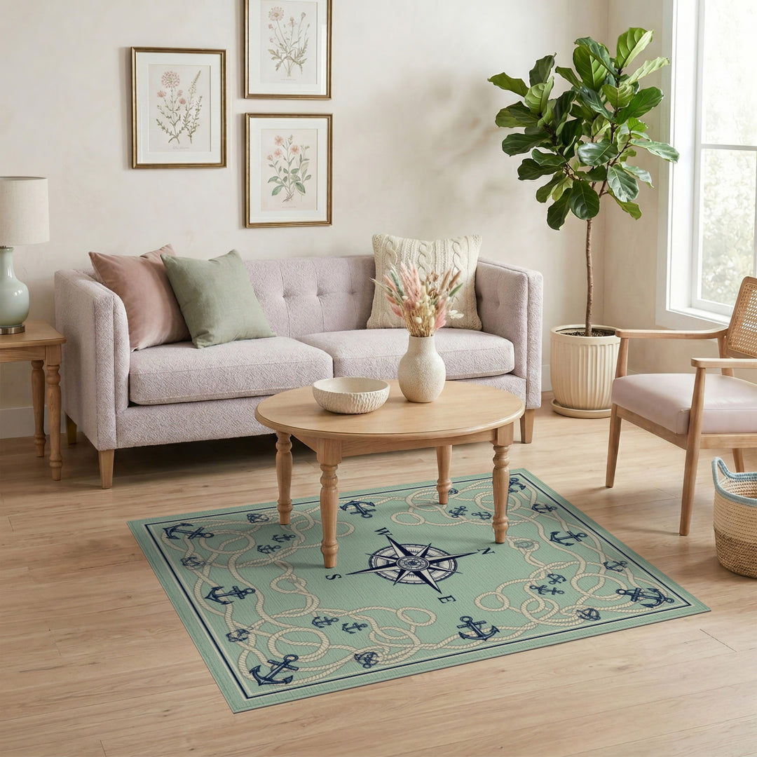 Nautical Compass Anchor Coastal Area Rug