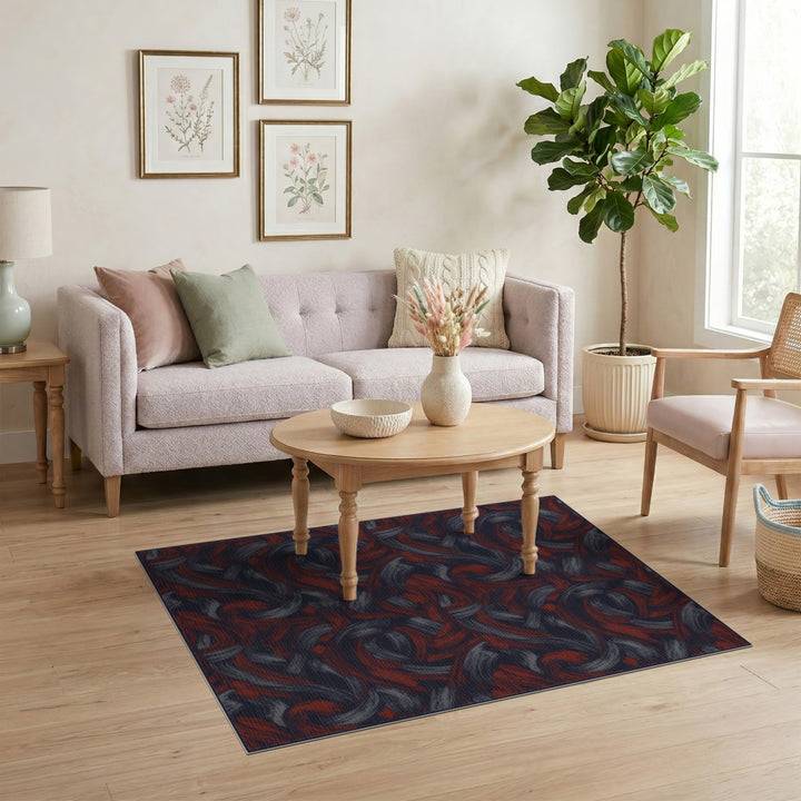 ODIKA Red Navy Abstract Swirl Area Rug
