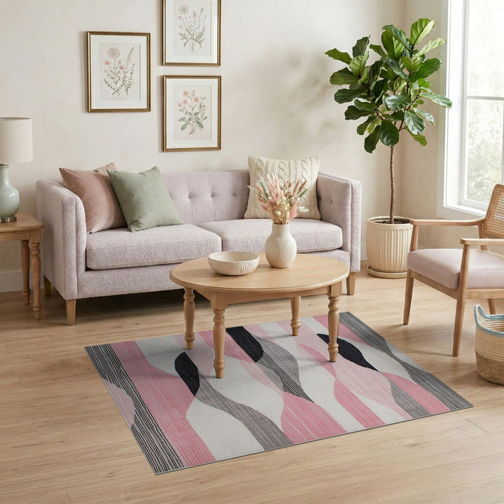 Geometric Modern Pink Geometric Wave Area Rug