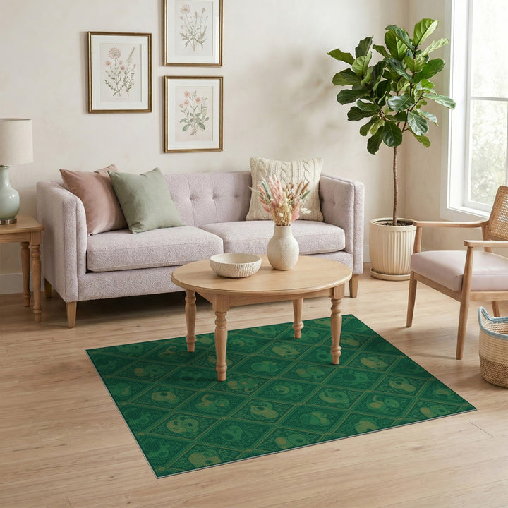 Green Cartoon Monkey Lattice Kids Area Rug