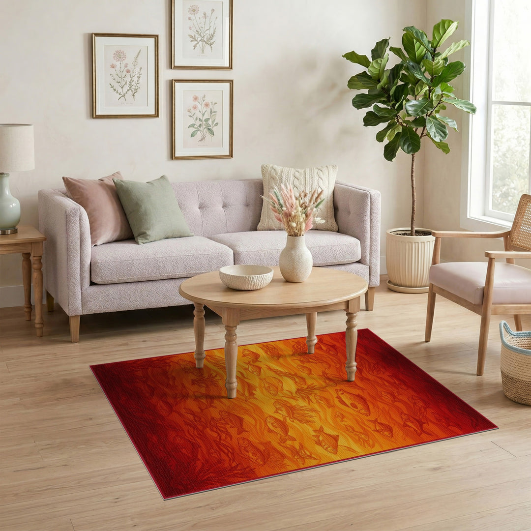 Red Fish and Seaweed Area Rug
