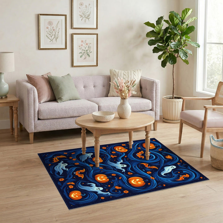 Blue Halloween Ghost Pumpkin Area Rug