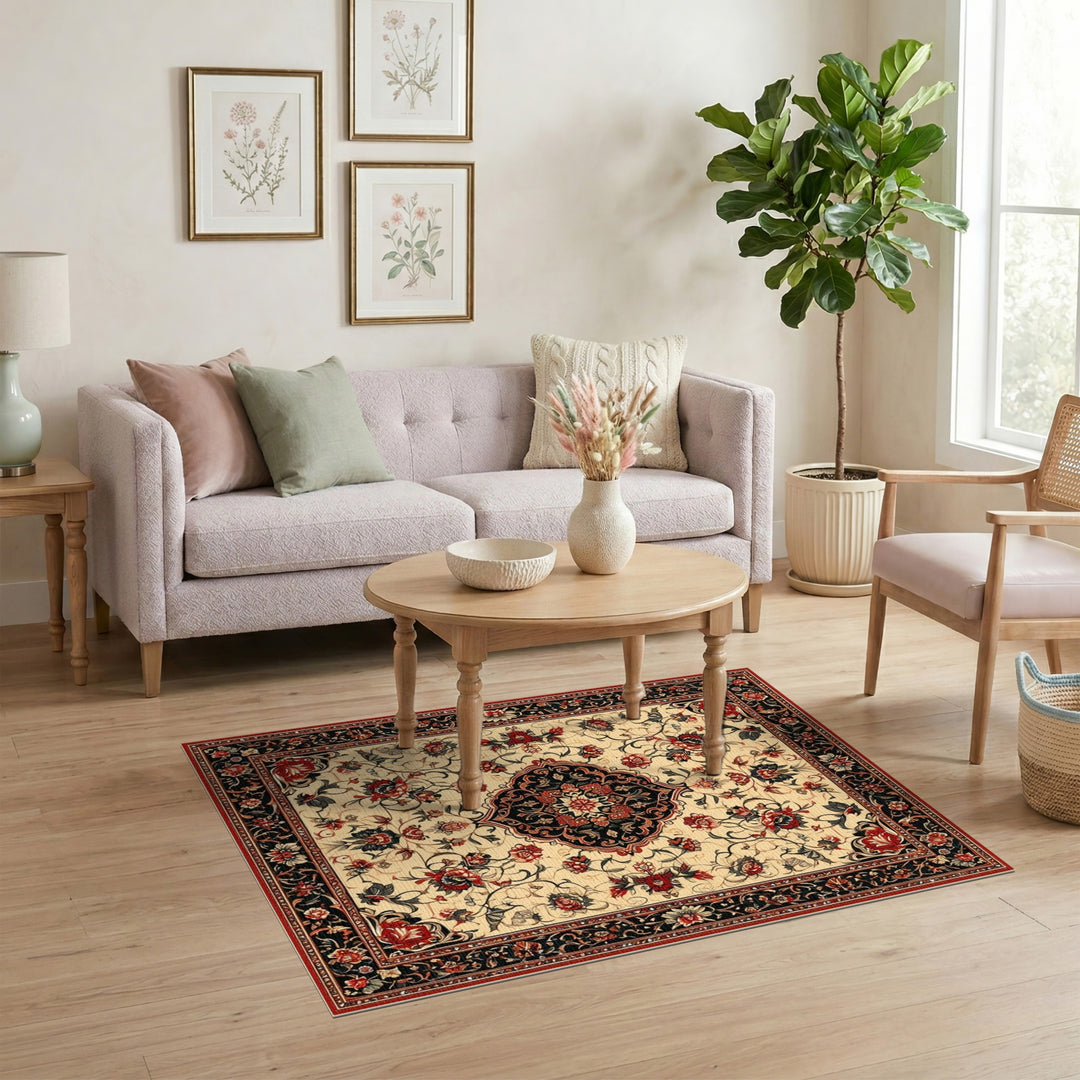 Red Floral Persian Medallion Traditional Persian Area Rug