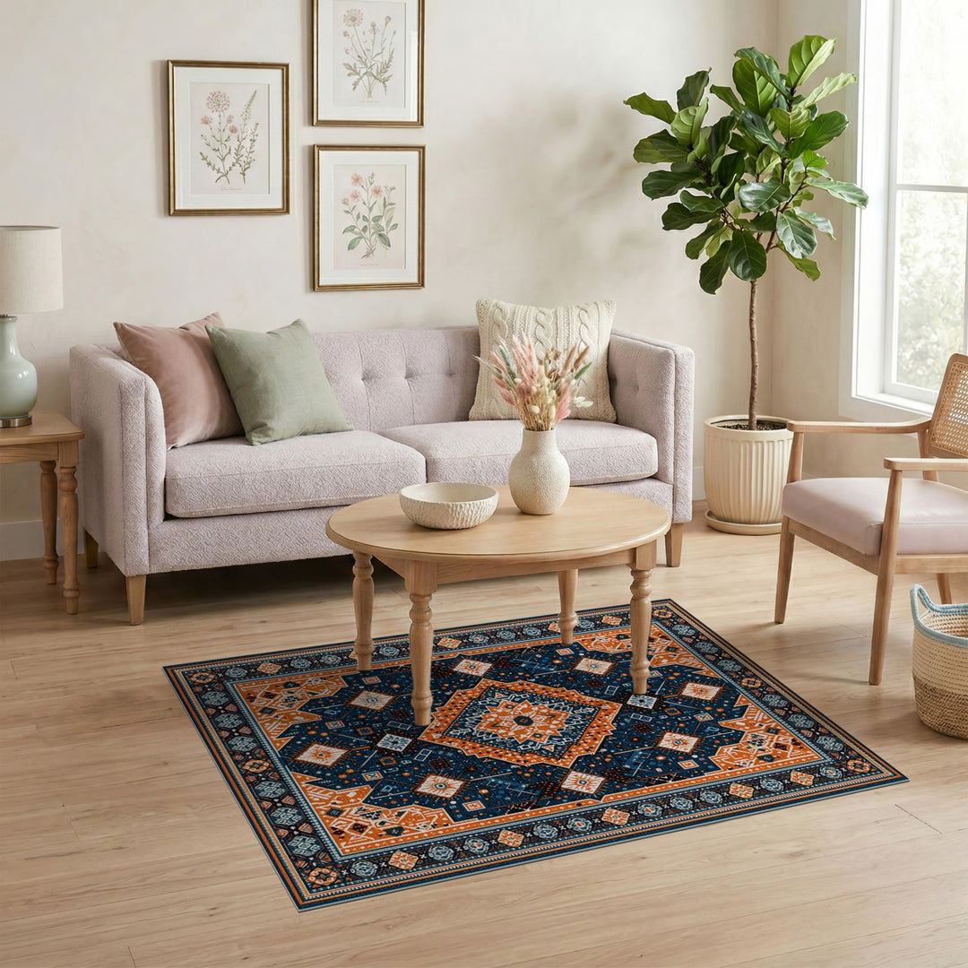 Navy Orange Geometric Area Rug