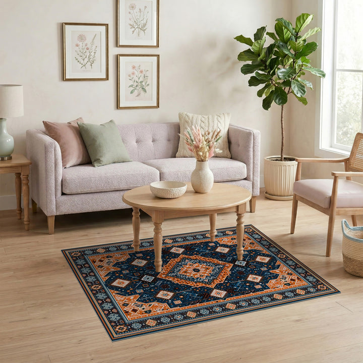 Navy Orange Geometric Area Rug