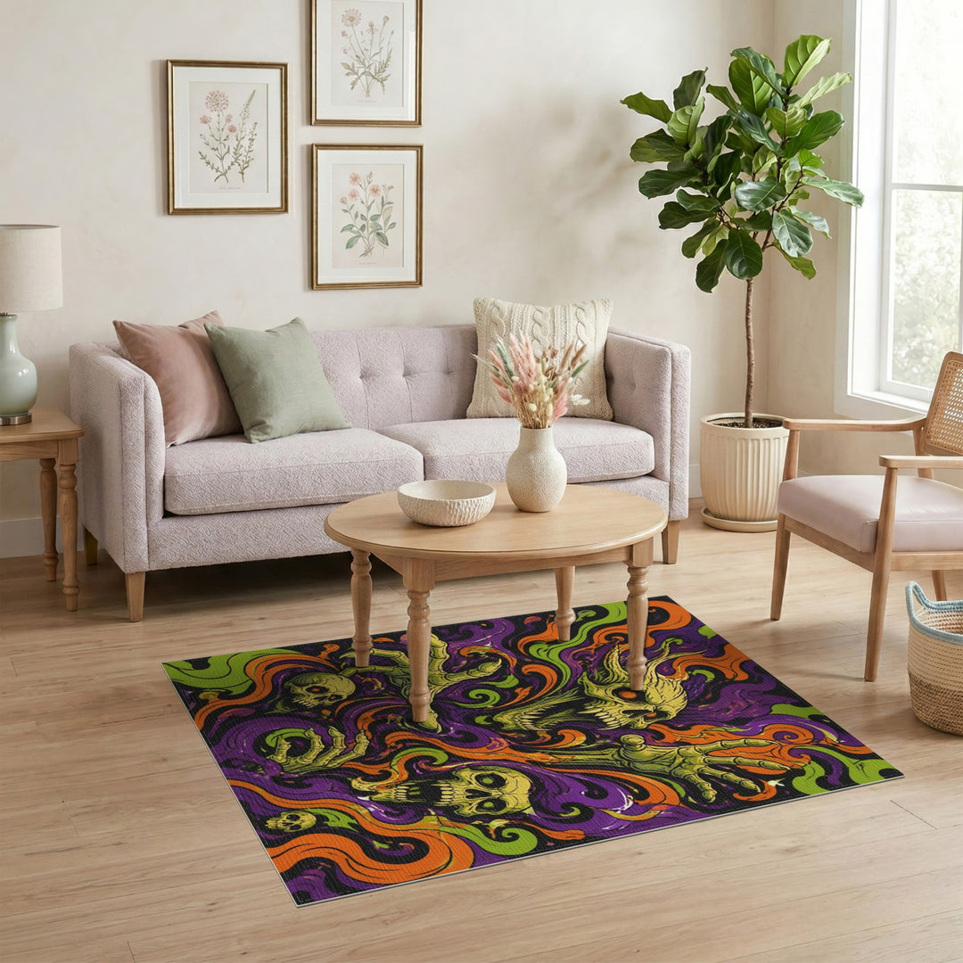 Multi-color and Patterns Psychedelic Skull Swirl Area Rug